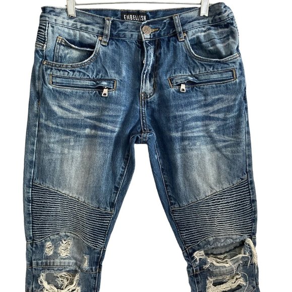 embellish jeans mens 32 Distressed Destroyed Tapered Skinny blue stretch - Picture 6 of 11